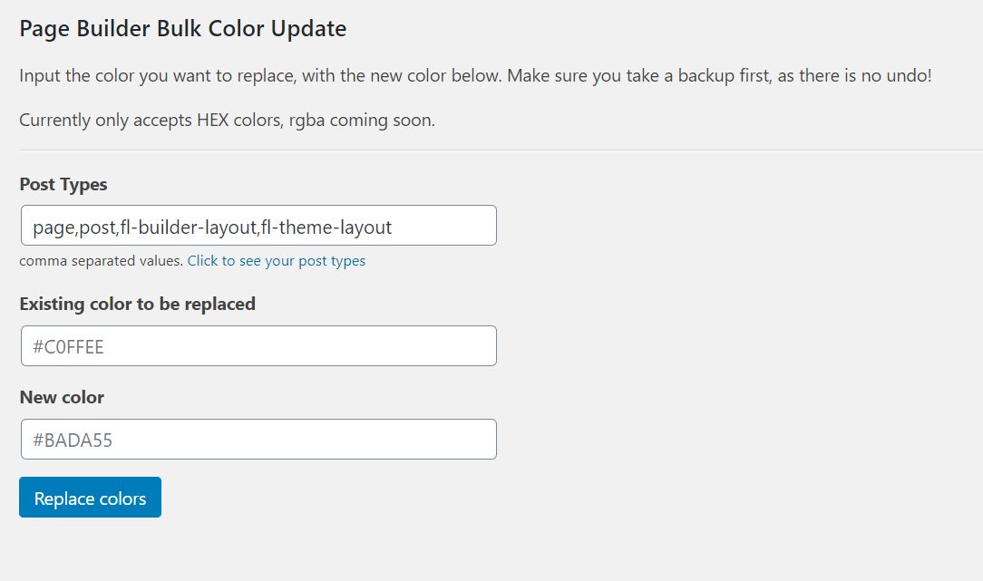 bulk color update page